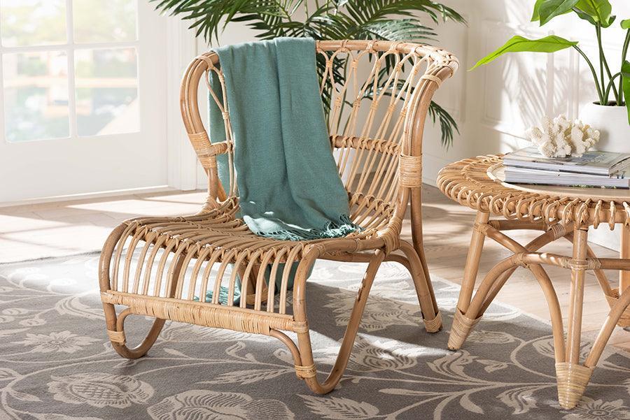 bali & pari Alaya Modern Bohemian Natural Brown Rattan Accent Chair FredCo