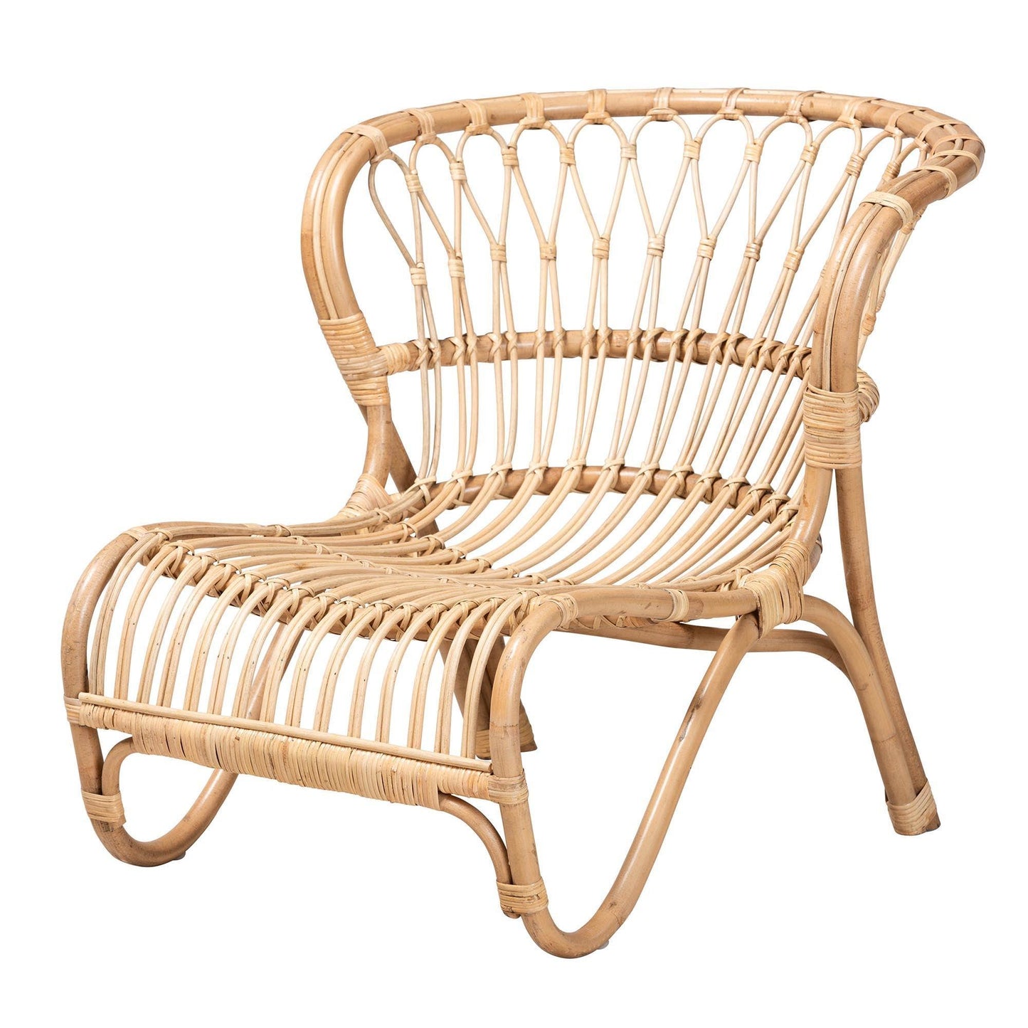 bali & pari Alaya Modern Bohemian Natural Brown Rattan Accent Chair FredCo