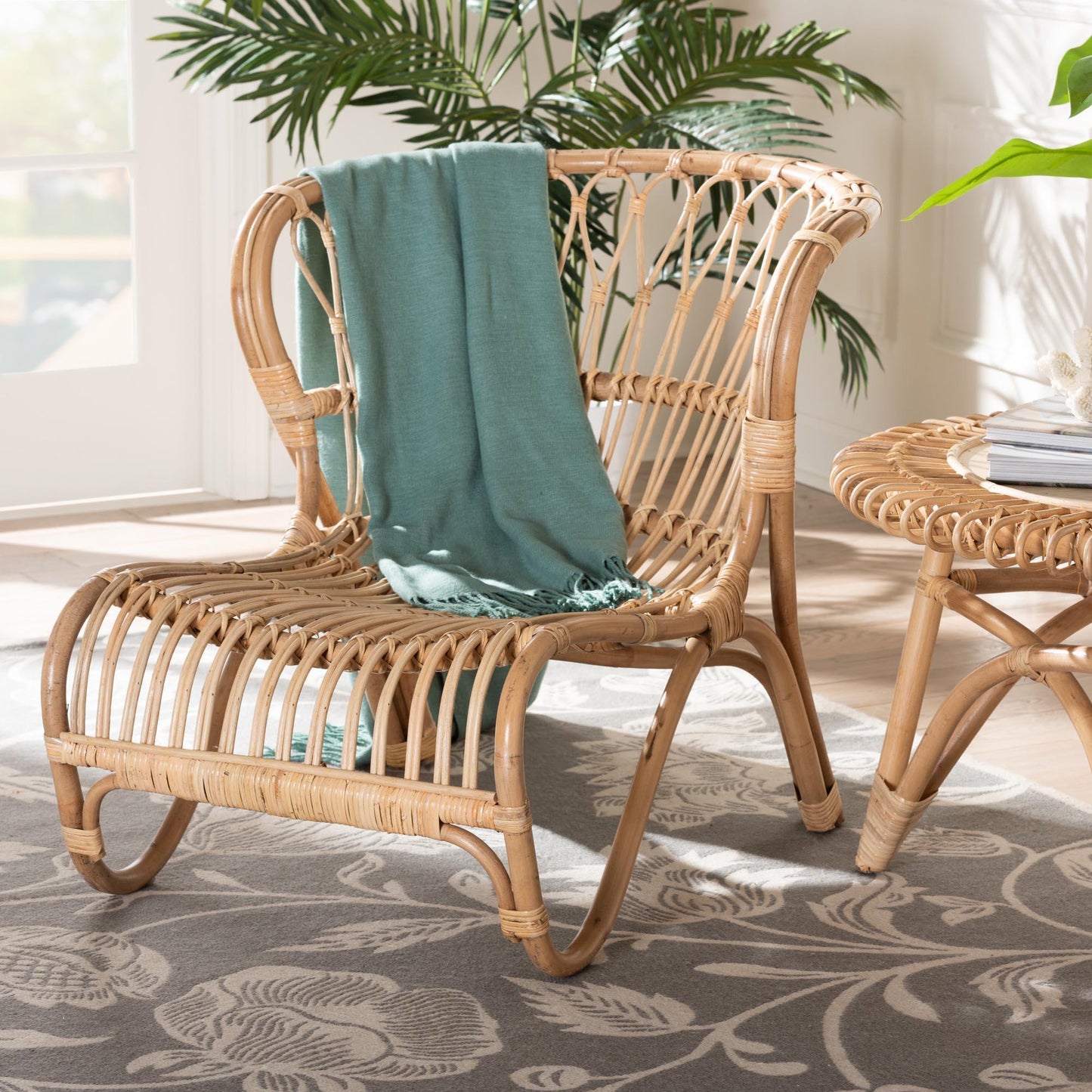 bali & pari Alaya Modern Bohemian Natural Brown Rattan Accent Chair FredCo