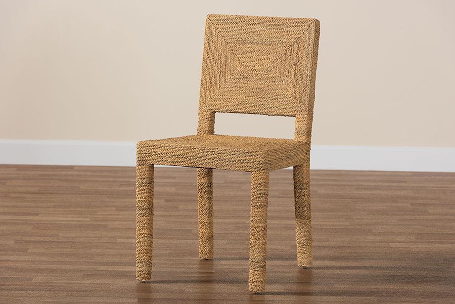 bali & pari Anfield Modern Bohemian Natural Seagrass and Mahogany Wood Dining Chair FredCo