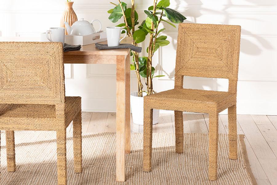 bali & pari Anfield Modern Bohemian Natural Seagrass and Mahogany Wood Dining Chair FredCo