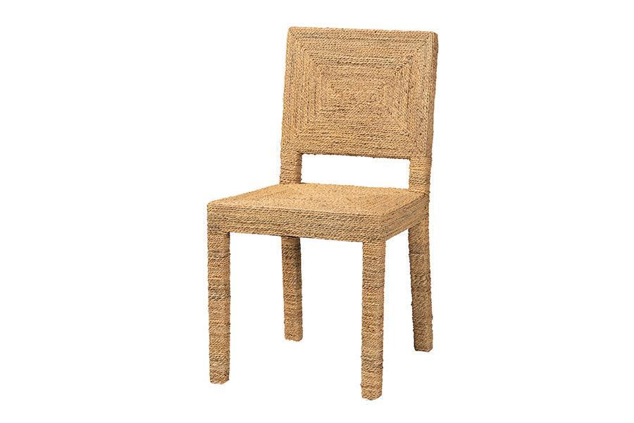 bali & pari Anfield Modern Bohemian Natural Seagrass and Mahogany Wood Dining Chair FredCo