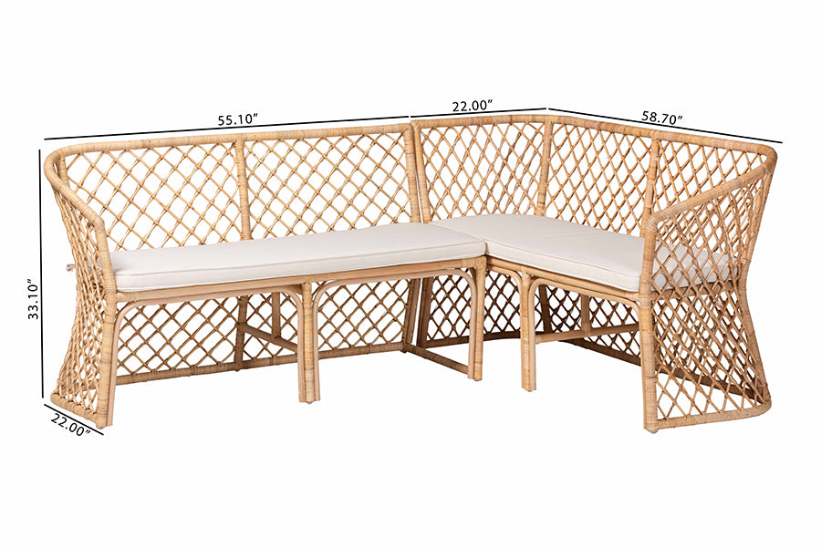 bali & pari Aysi Bohemian Light Honey Rattan 2-Piece Dining Nook Bench Set FredCo
