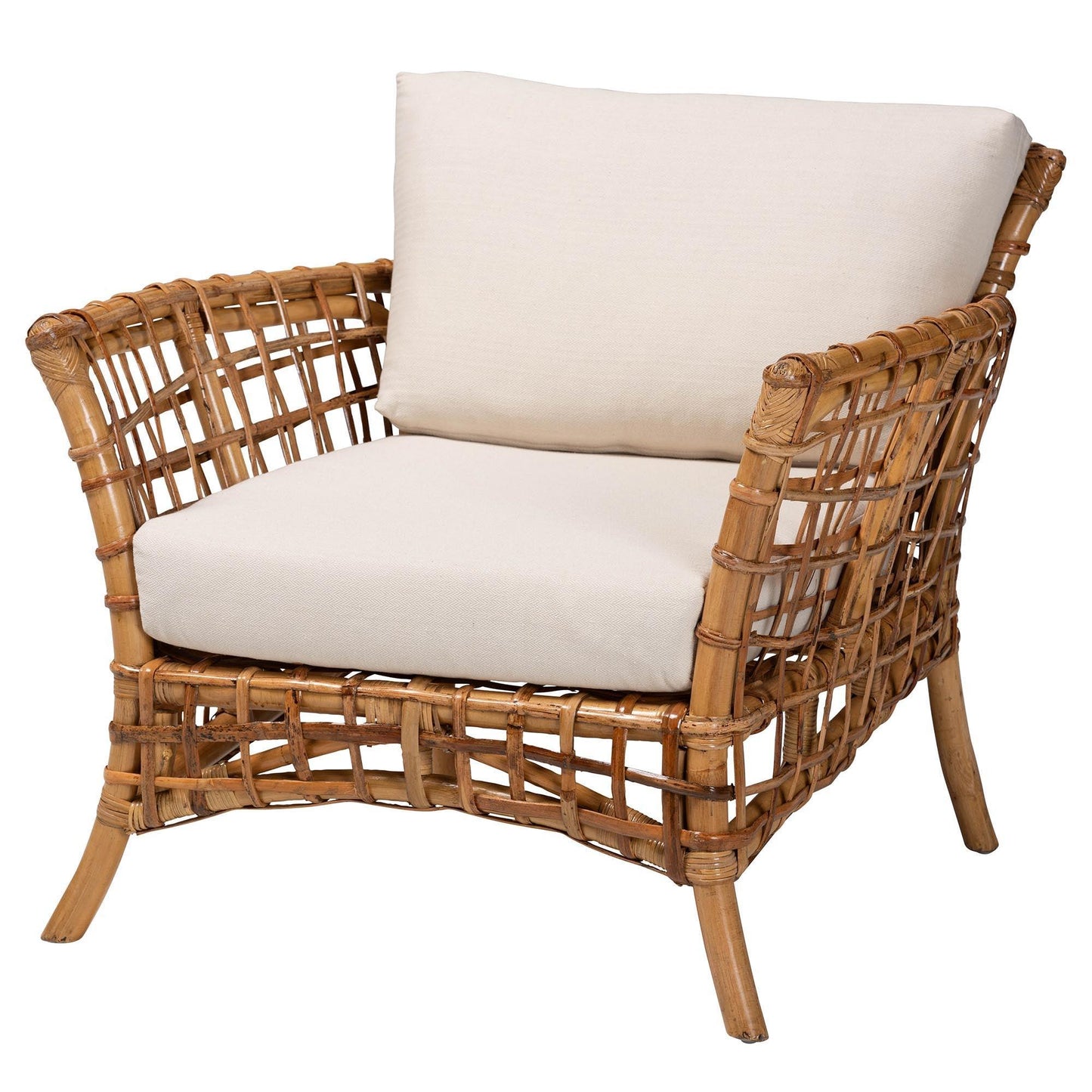 bali & pari Babette Modern Bohemian Natural Brown Rattan Arm Chair FredCo