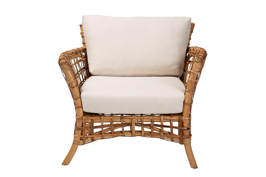 bali & pari Babette Modern Bohemian Natural Brown Rattan Arm Chair FredCo