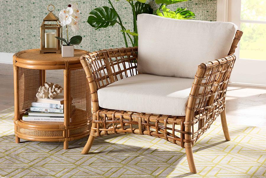 bali & pari Babette Modern Bohemian Natural Brown Rattan Arm Chair FredCo