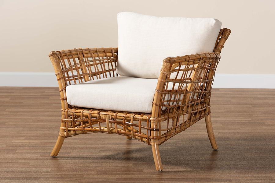 bali & pari Babette Modern Bohemian Natural Brown Rattan Arm Chair FredCo