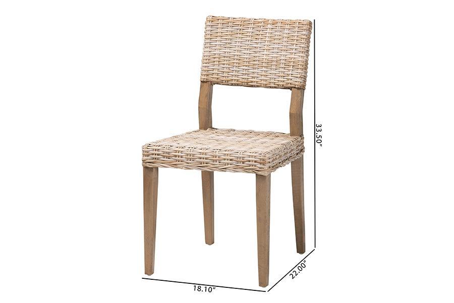 bali & pari Barossa Bohemian Grey Kubu Rattan and Mahogany Wood Dining Chair FredCo
