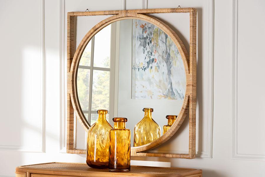 bali & pari Bayan Japandi Natural Rattan Wall Mirror FredCo