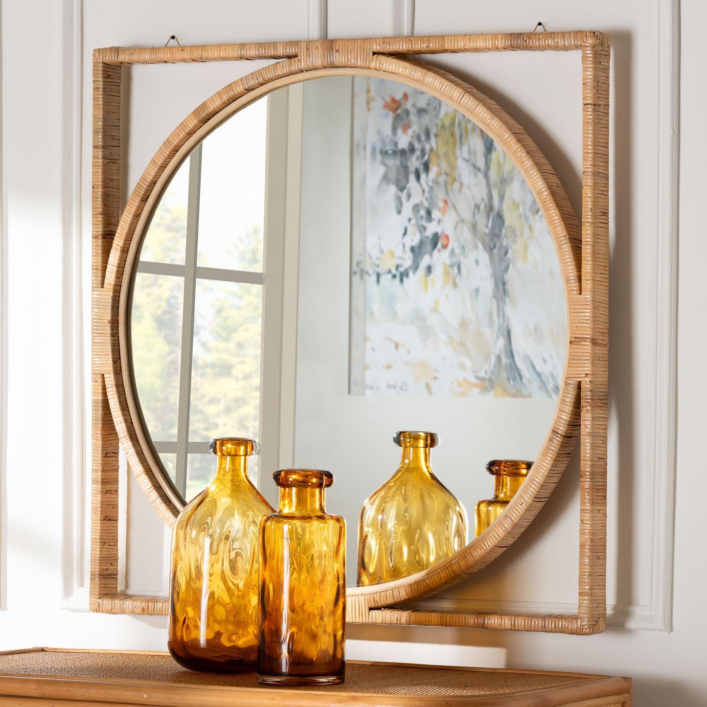 bali & pari Bayan Japandi Natural Rattan Wall Mirror FredCo