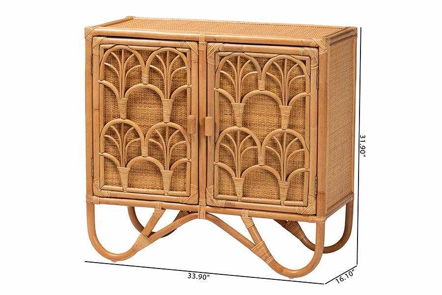 bali & pari Baylor Bohemian Light Honey Rattan Storage Cabinet FredCo
