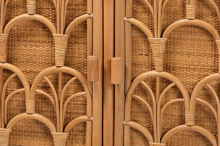 bali & pari Baylor Bohemian Light Honey Rattan Storage Cabinet FredCo