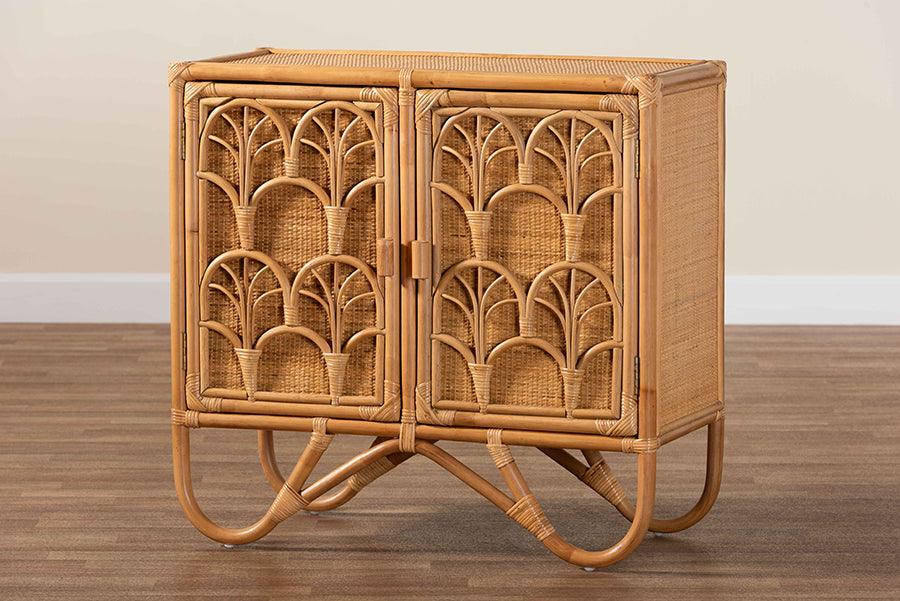 bali & pari Baylor Bohemian Light Honey Rattan Storage Cabinet FredCo