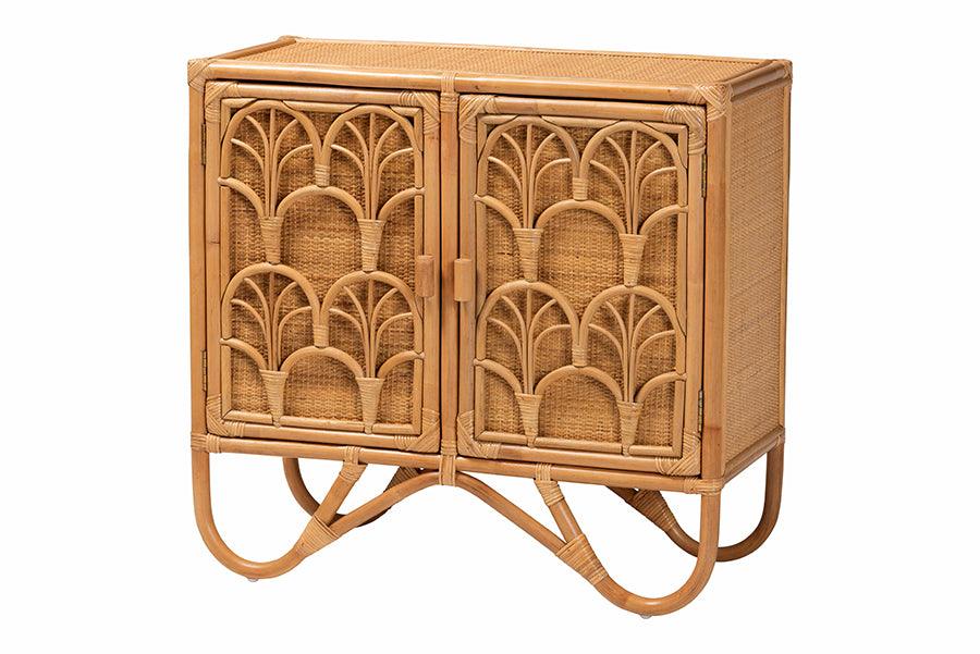 bali & pari Baylor Bohemian Light Honey Rattan Storage Cabinet FredCo