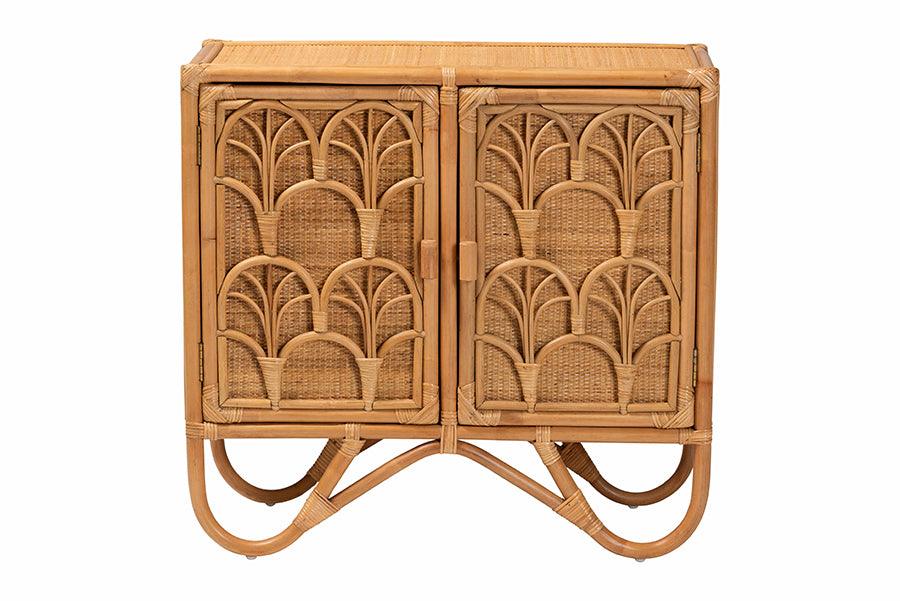 bali & pari Baylor Bohemian Light Honey Rattan Storage Cabinet FredCo
