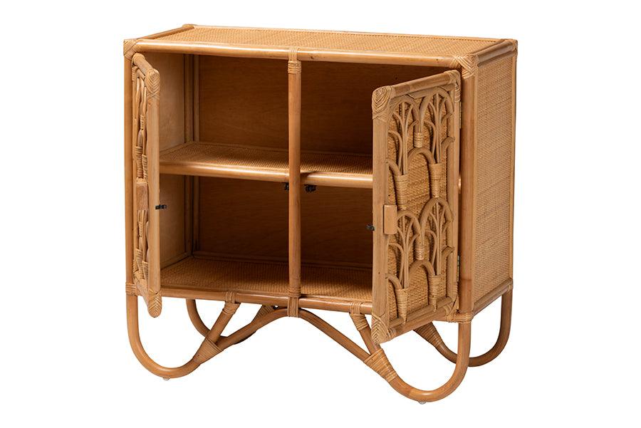 bali & pari Baylor Bohemian Light Honey Rattan Storage Cabinet FredCo