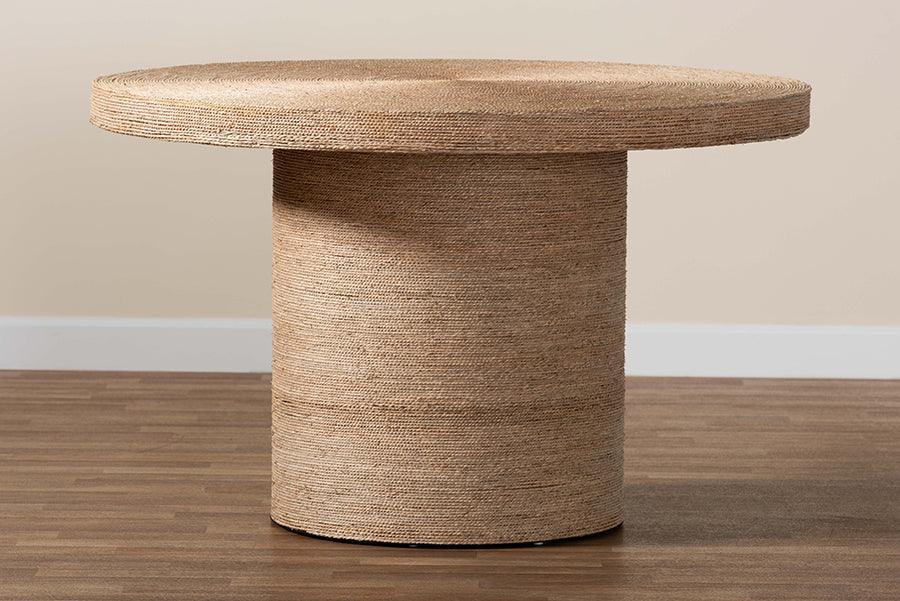 bali & pari Bistra Modern Bohemian Natural Brown Seagrass and Wood Dining Table FredCo