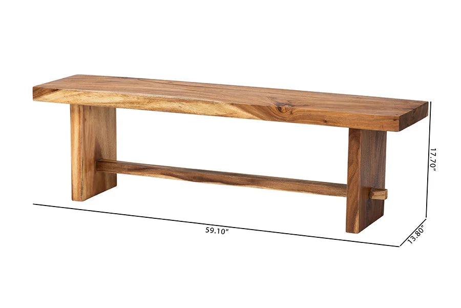 bali & pari Biyu Suar Wood Dining Bench - Handcrafted Solid Wood Bench with Live Edge Details, Rustic Farmhouse Style for Dining Room or Entryway Seating FredCo