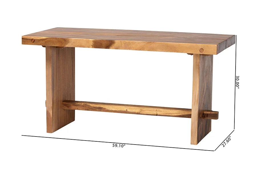 bali & pari Biyu Suar Wood Dining Table - Handcrafted Rectangular Solid Wood Table with Live Edge Details, Rustic Modern Style for Kitchen or Dining Room FredCo