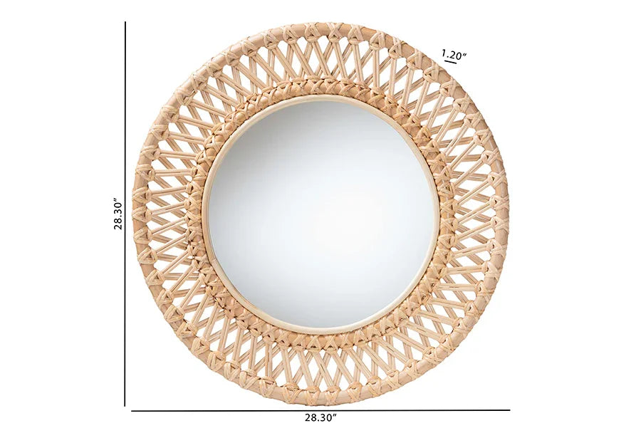 bali & pari Burris Natural Rattan Wall Mirror - Handwoven Wicker Round Frame, Boho Coastal Accent Wall Decor for Entryway, Bedroom, or Living Room FredCo