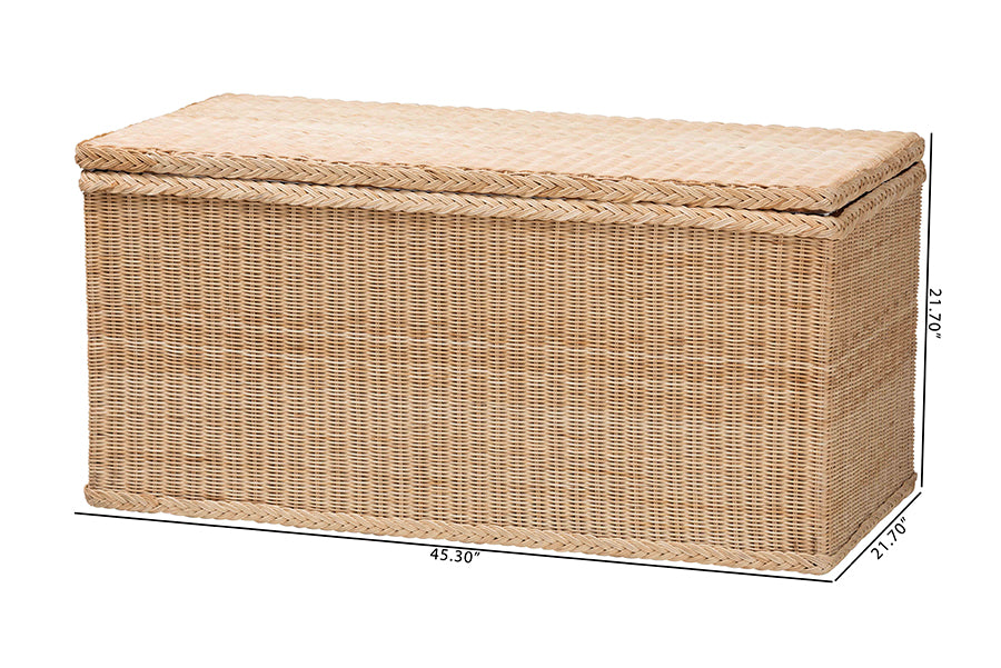 bali & pari Caden Braided Natural Rattan Chest with Lift-top Lid - Coastal Boho Style Storage Bench for Bedroom, Entryway, or Living Room Organization FredCo