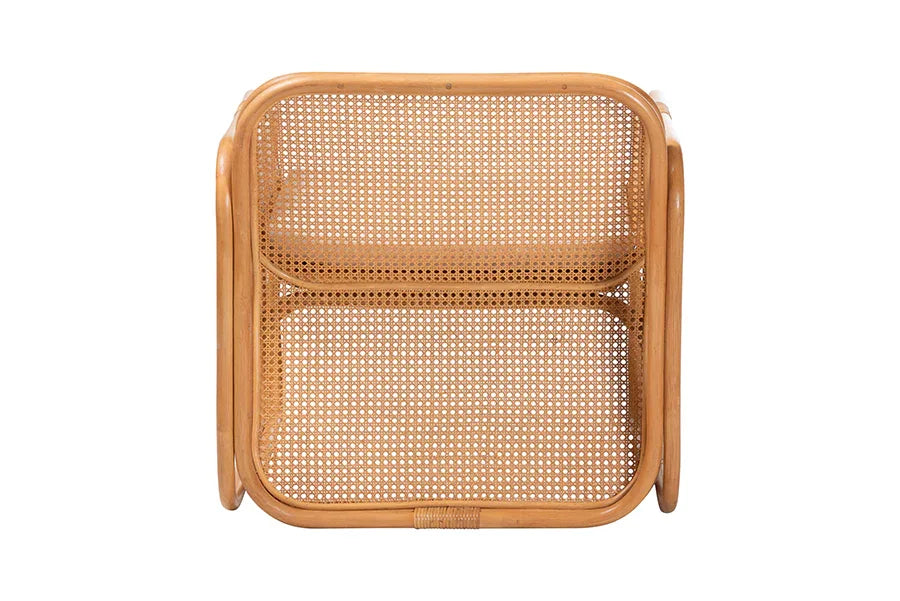 bali & pari Cambridge Natural Rattan Armchair - Handcrafted Lounge Chair with Cushion, Rounded Frame with Cane Woven Panels, Accent Seating for Living Room or Sunroom FredCo
