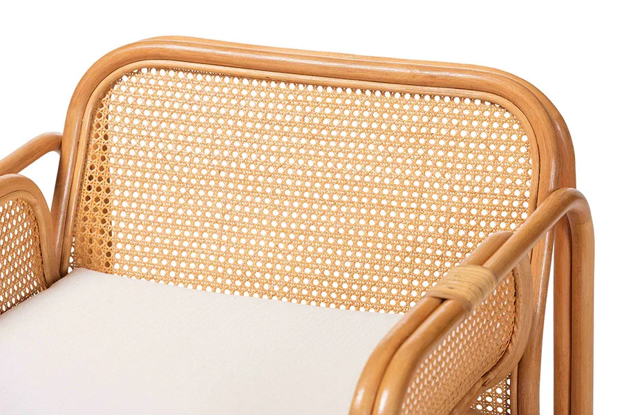 bali & pari Cambridge Natural Rattan Armchair - Handcrafted Lounge Chair with Cushion, Rounded Frame with Cane Woven Panels, Accent Seating for Living Room or Sunroom FredCo