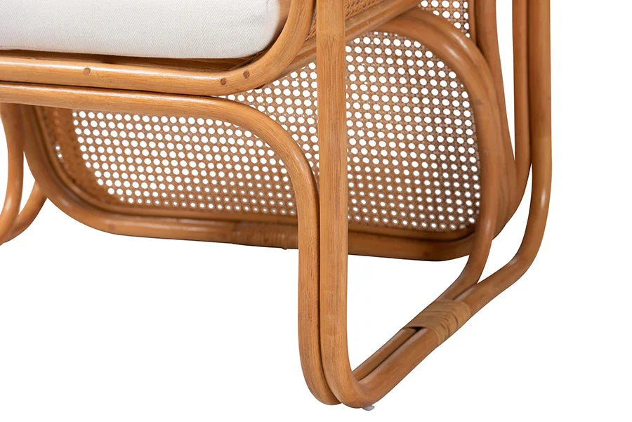 bali & pari Cambridge Natural Rattan Armchair - Handcrafted Lounge Chair with Cushion, Rounded Frame with Cane Woven Panels, Accent Seating for Living Room or Sunroom FredCo