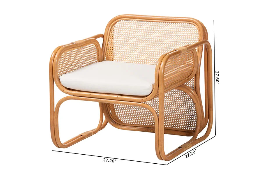 bali & pari Cambridge Natural Rattan Armchair - Handcrafted Lounge Chair with Cushion, Rounded Frame with Cane Woven Panels, Accent Seating for Living Room or Sunroom FredCo
