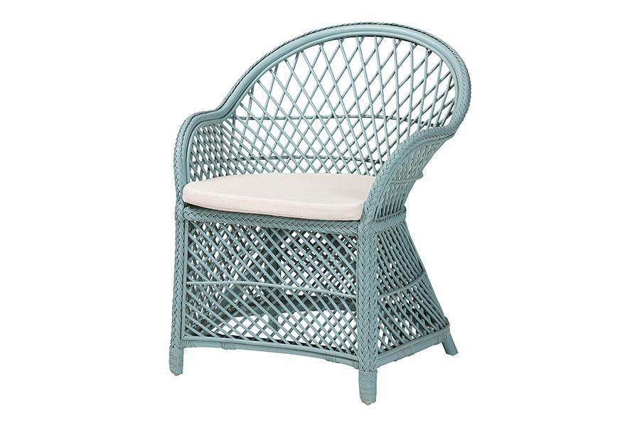 bali & pari Casilda Bohemian Light Blue Braided Rattan Arm Chair FredCo