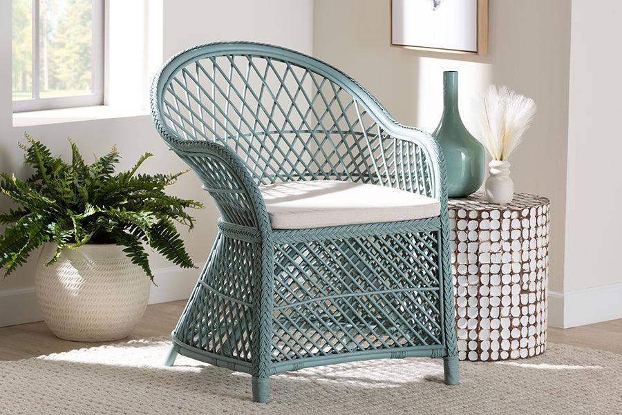 bali & pari Casilda Bohemian Light Blue Braided Rattan Arm Chair FredCo