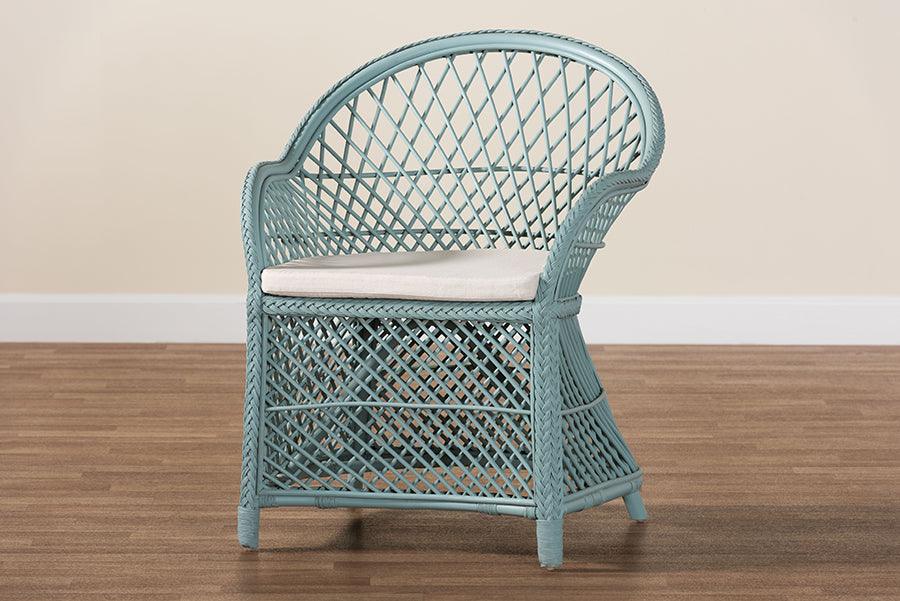 bali & pari Casilda Bohemian Light Blue Braided Rattan Arm Chair FredCo