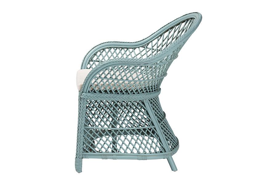 bali & pari Casilda Bohemian Light Blue Braided Rattan Arm Chair FredCo