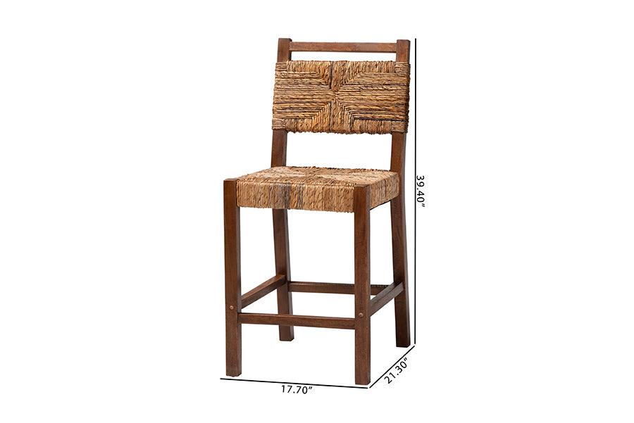 bali & pari Cordoba Bohemian Natural Seagrass and Mahogany Wood 2-Piece Counter Stool Set FredCo