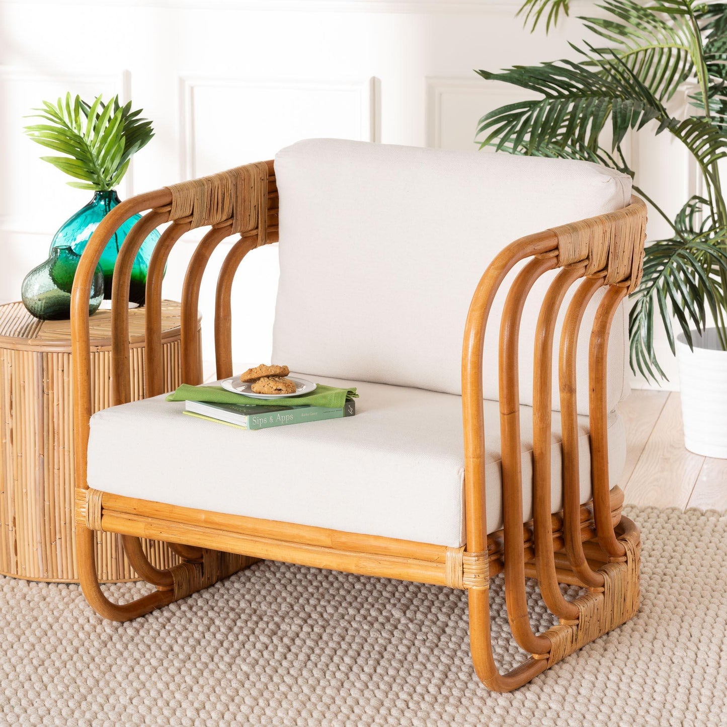 bali & pari Corsa Modern Bohemian Natural Rattan Arm Chair FredCo