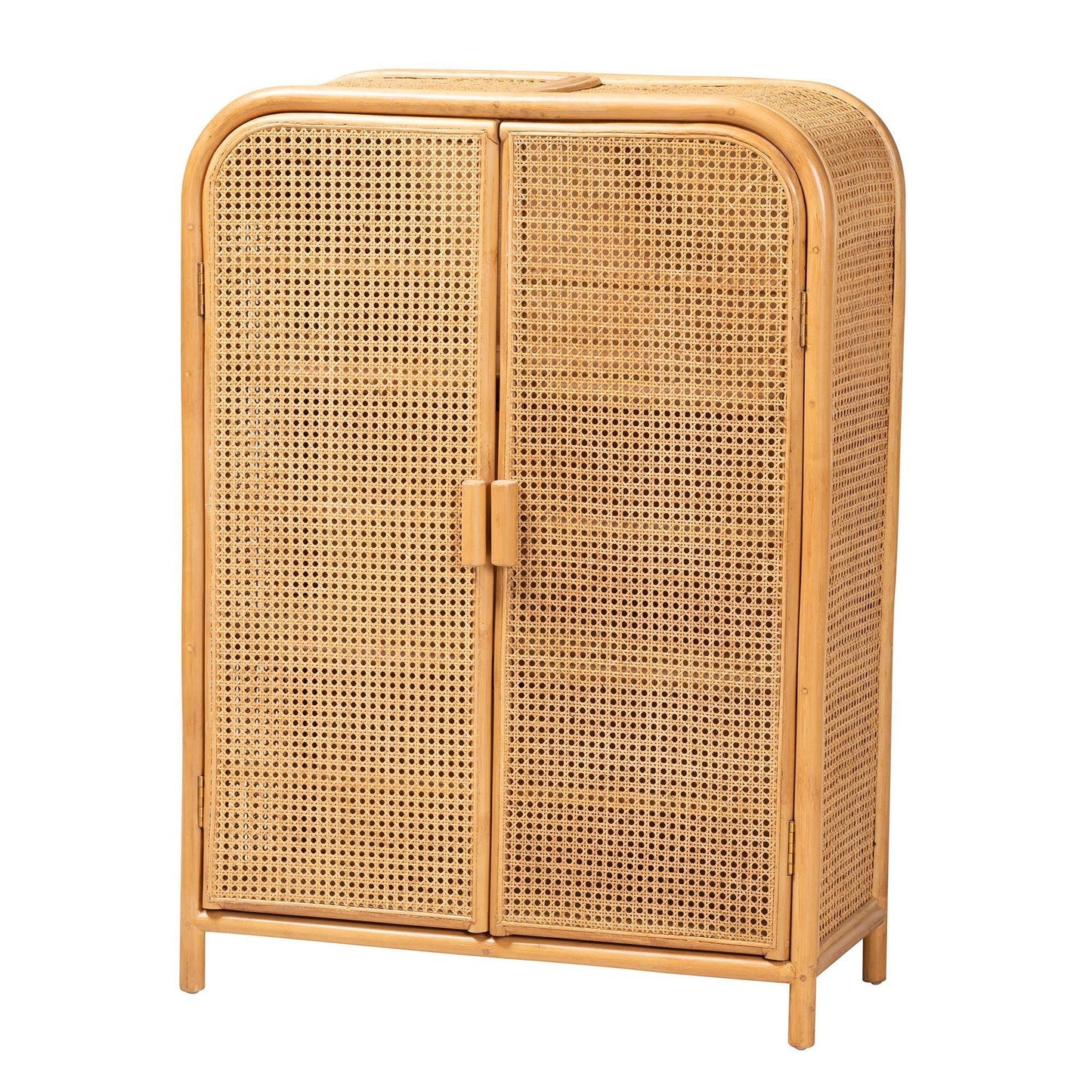 bali & pari Curacao Modern Bohemian Light Honey Rattan 2-Door Storage Cabinet FredCo