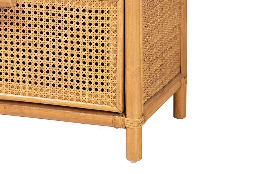 bali & pari Curacao Modern Bohemian Light Honey Rattan 2-Drawer Bookcase FredCo