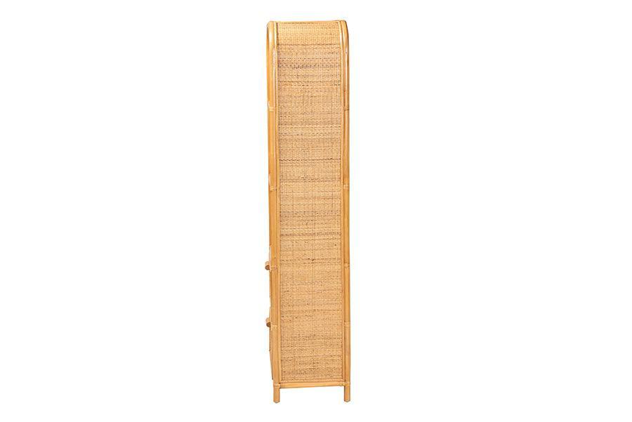 bali & pari Curacao Modern Bohemian Light Honey Rattan 2-Drawer Bookcase FredCo
