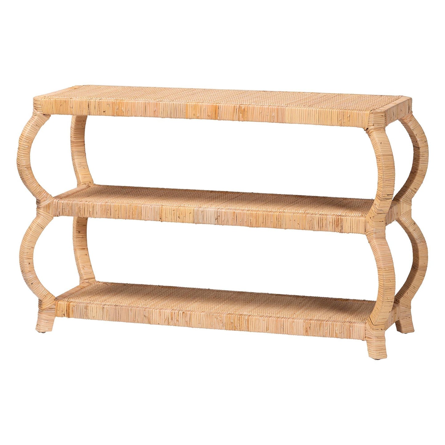 bali & pari Dalida Bohemian Natural Rattan 3-Tier Console Table FredCo