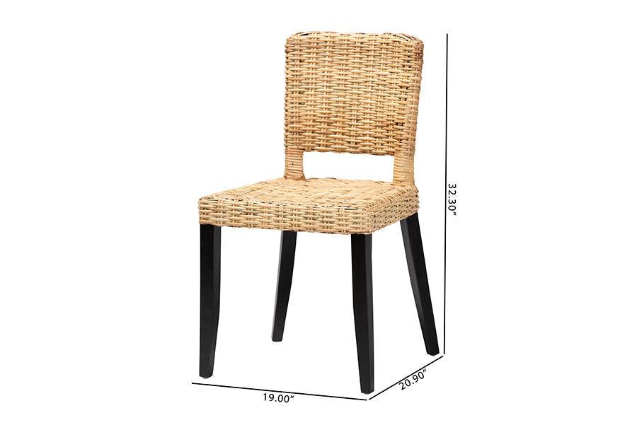 bali & pari Dermot Modern Bohemian Dark Brown Finished Wood and Natural Rattan 2-Piece Dining Chair Set FredCo