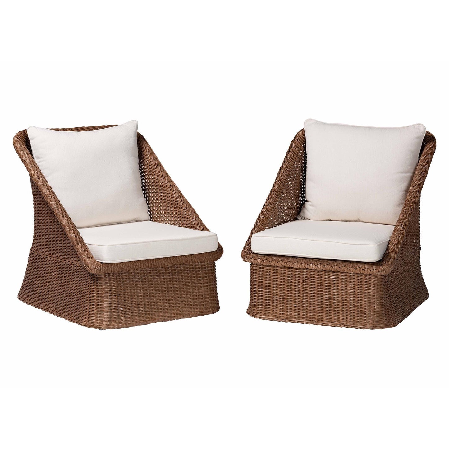 bali & pari Derris Bohemian Peanut Brown Braided Rattan 2-Piece Arm Chair Set FredCo
