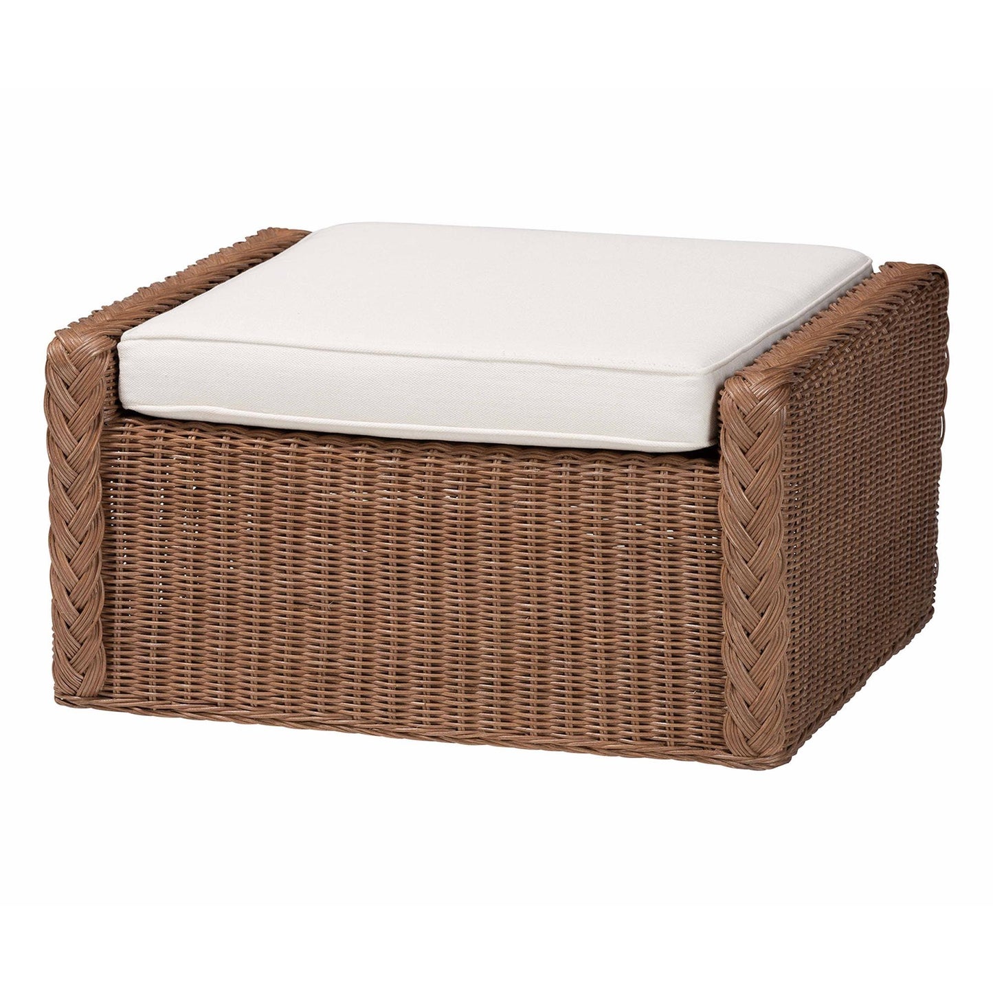 bali & pari Derris Bohemian Peanut Brown Braided Rattan Footstool FredCo