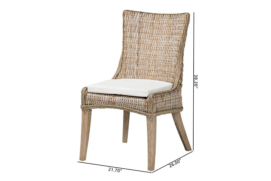bali & pari Derris Natural Rattan Dining Chair with Cushion - Tall Wingback Side Chair with Solid Mango Wood Legs, Boho Coastal Style for Kitchen or Dining Room Seating, Greywashed FredCo