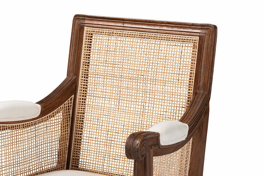 bali & pari Desmond Traditional French Beige Fabric and Walnut Brown Finished Wood Accent Chair FredCo