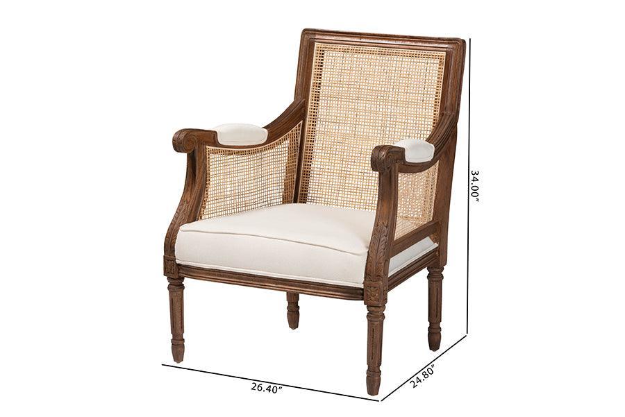 bali & pari Desmond Traditional French Beige Fabric and Walnut Brown Finished Wood Accent Chair FredCo