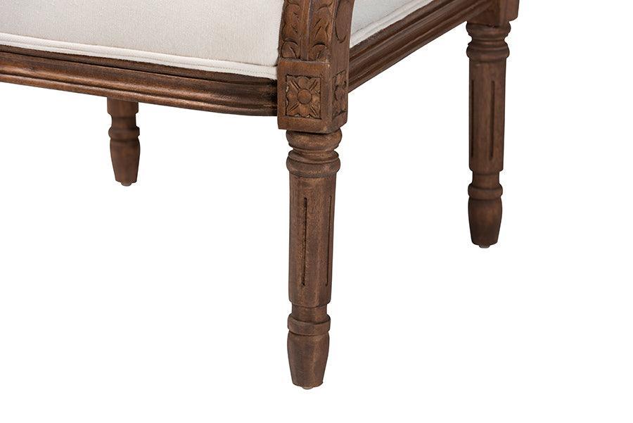 bali & pari Desmond Traditional French Beige Fabric and Walnut Brown Finished Wood Accent Chair FredCo