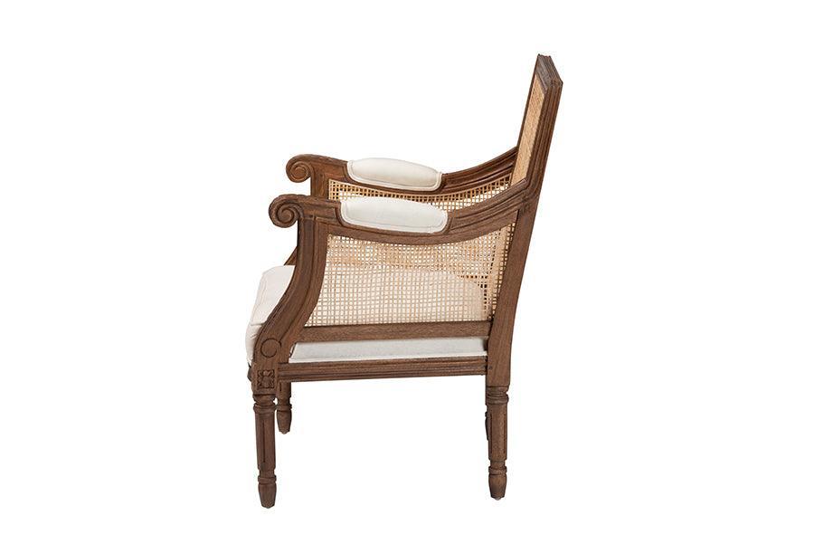 bali & pari Desmond Traditional French Beige Fabric and Walnut Brown Finished Wood Accent Chair FredCo