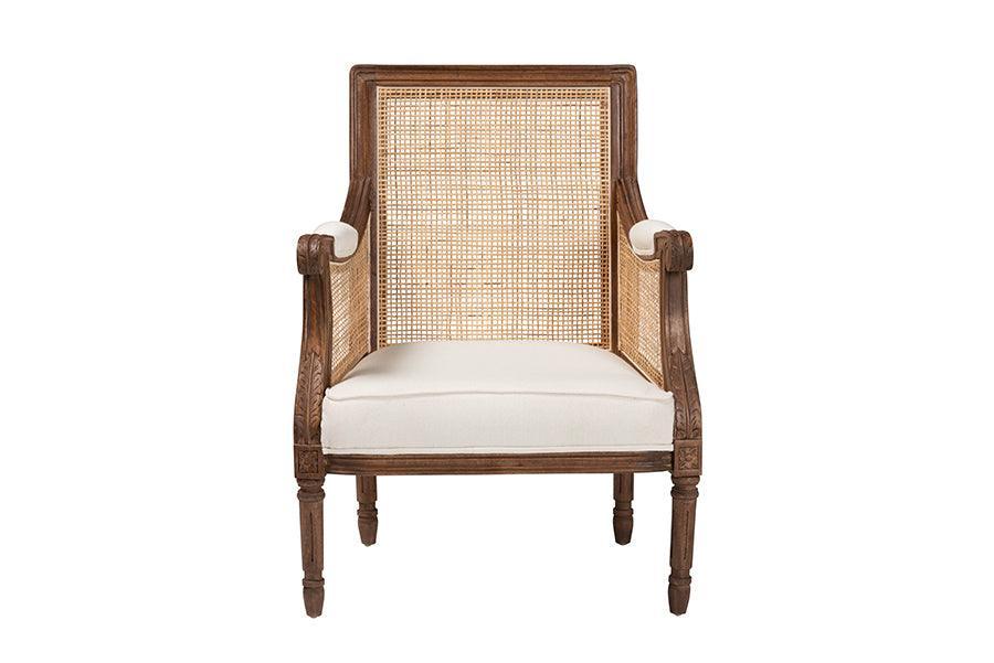 bali & pari Desmond Traditional French Beige Fabric and Walnut Brown Finished Wood Accent Chair FredCo