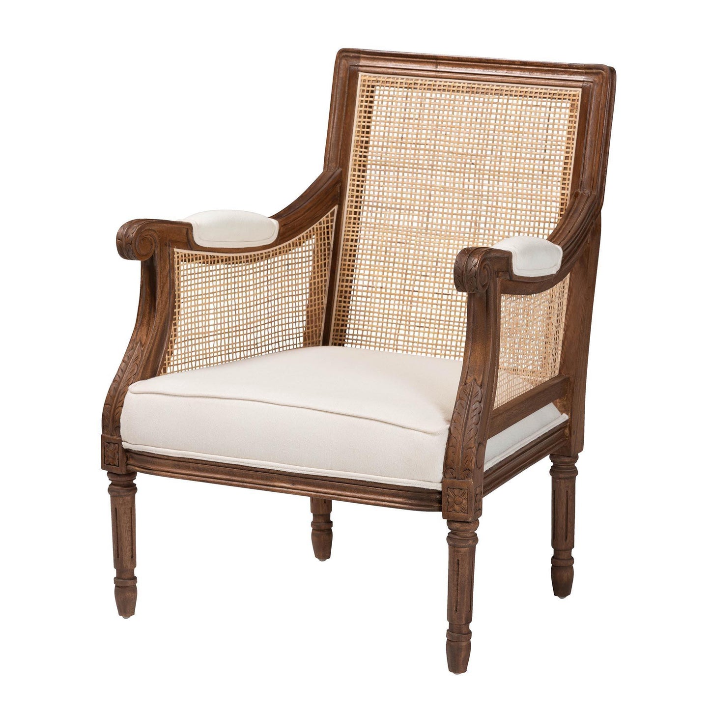 bali & pari Desmond Traditional French Beige Fabric and Walnut Brown Finished Wood Accent Chair FredCo
