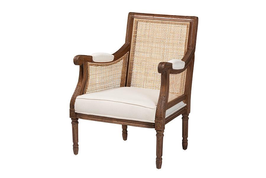 bali & pari Desmond Traditional French Beige Fabric and Walnut Brown Finished Wood Accent Chair FredCo